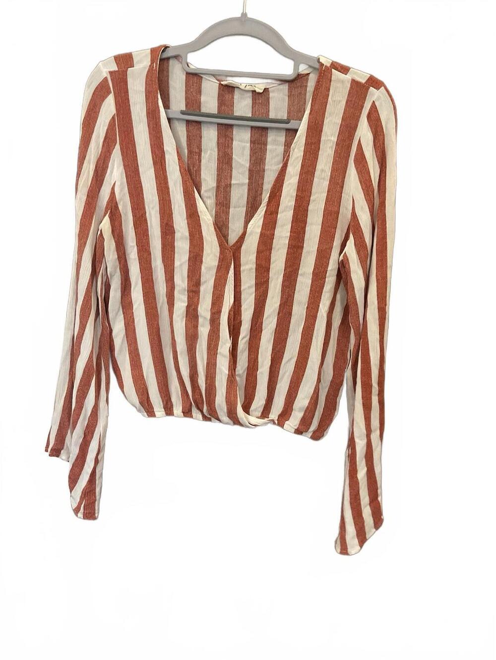 Molly Green Womens Long Sleeve Striped Cropped Blouse Size M
